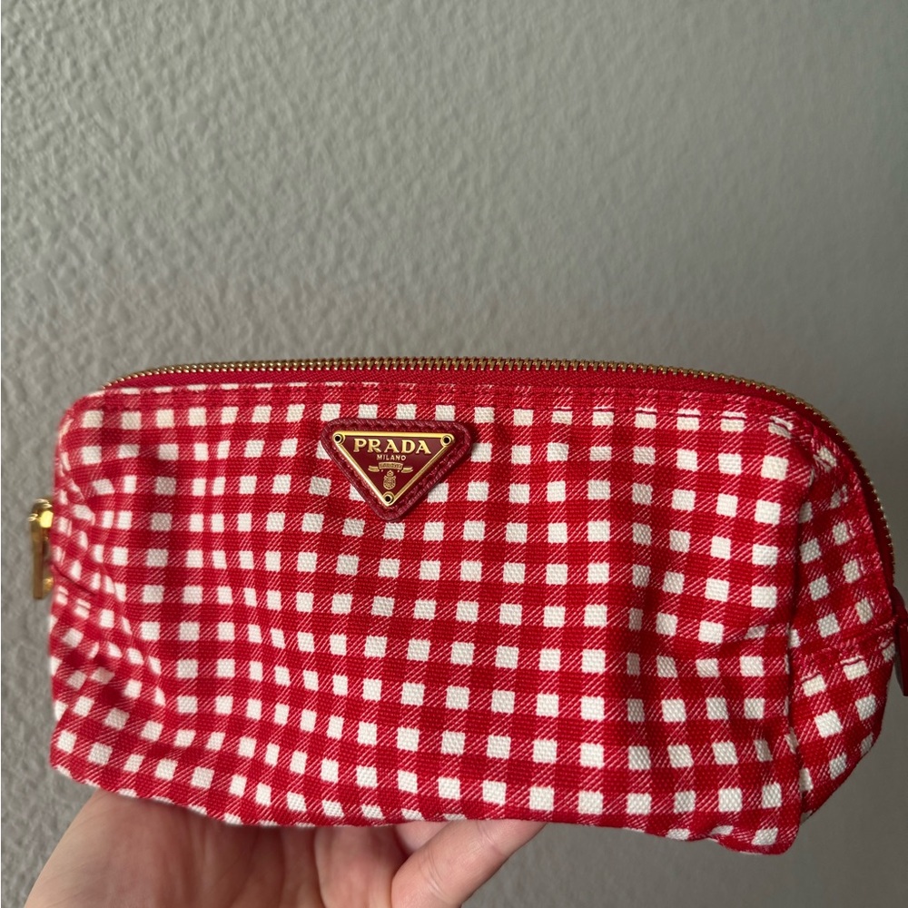 Prada gingham cosmetic case